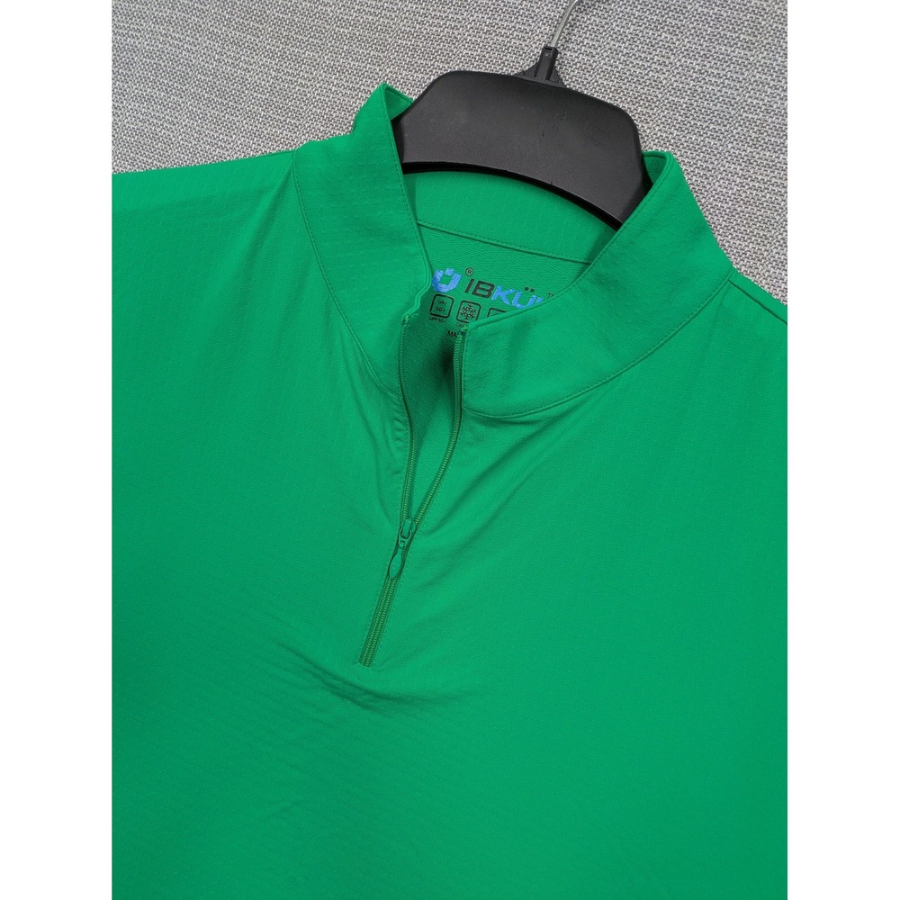 IBKUL Polo Shirt Womens 2XL Green Mock Neck Short Sleeve Zip Golf Top UPF 50+